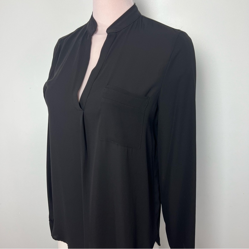 RO&DE Black Split Neck Long Sleeve Blouse with Mandarin Collar Women’s Size M - Picture 5 of 11